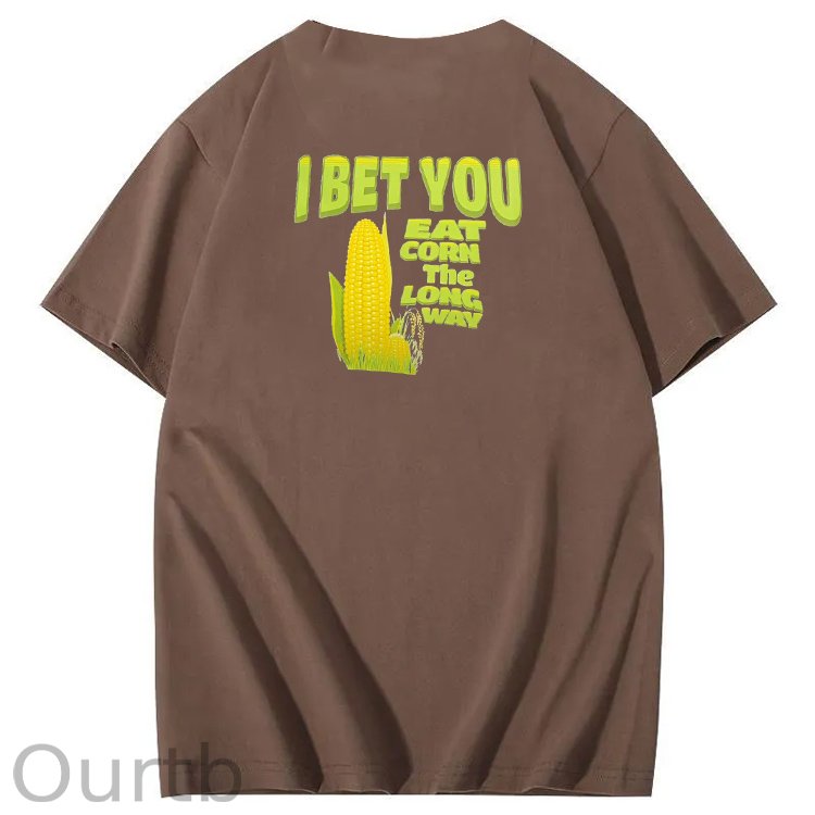 I Bet You  Eat Corn The Long Way  Pattern Print Crew Neck T-Shirt