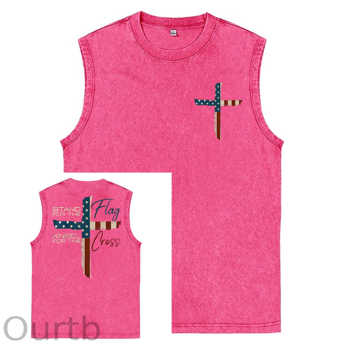 Stand For The Flag Kneel For The Cross 4th Of July Print Washed Cotton Sleeveless Tank Tops