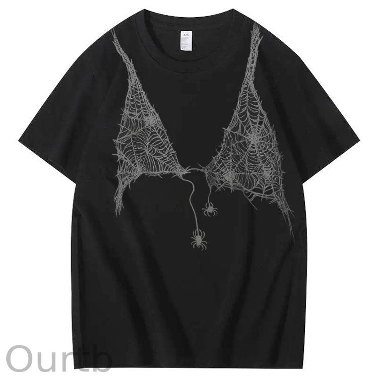 Halloween Fun Spider Web Bra Pattern Pattern  Print 100%Cotton T-Shirt