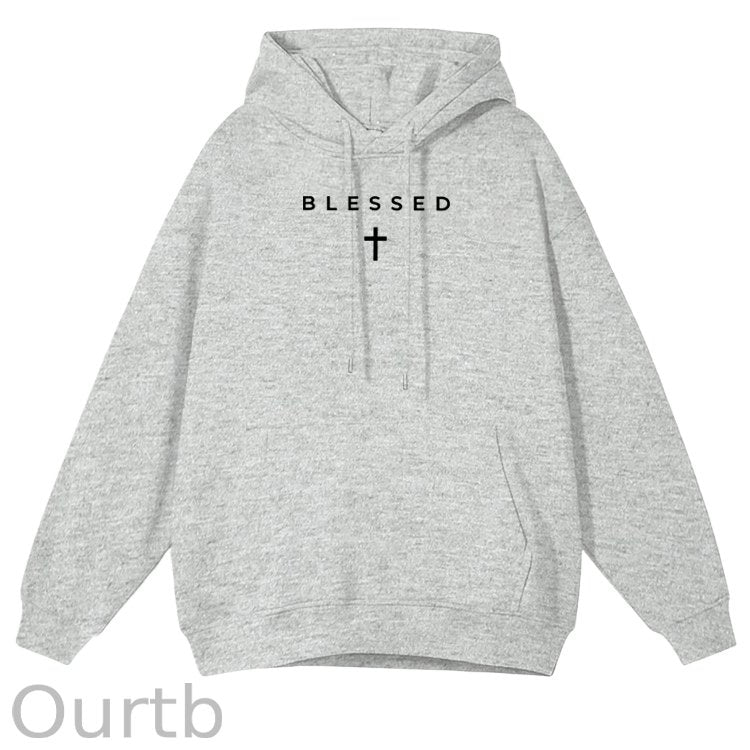 Cross Blessed Cotton Fleece Hooded Sweatshirt