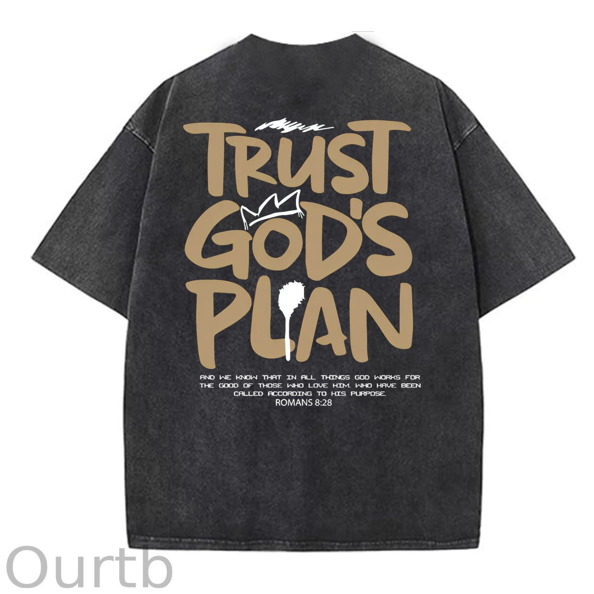 Trust God's Plan Pattern Washing And Aging Process Crew Neck T-Shirt