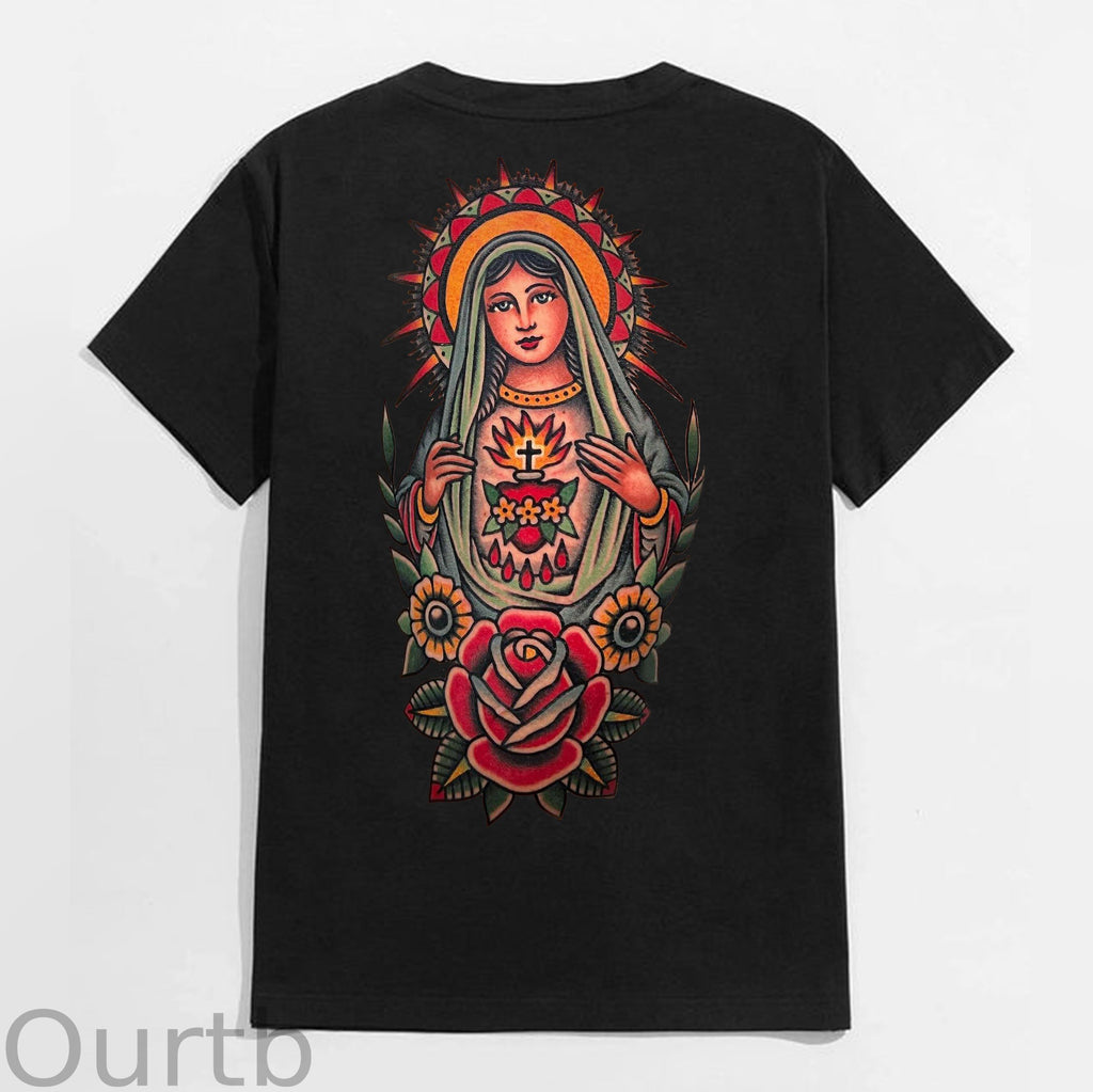 Goddess Holy Female Deity with Rose Black Print T-Shirt