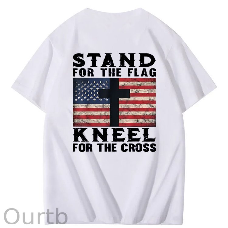 Stand For The Flag Kneel For The Cross Pattern Print 100%Cotton T-Shirt