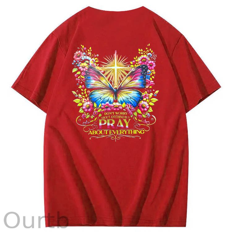 Pray About Everything Pattern Print 100% Cotton T-Shirt
