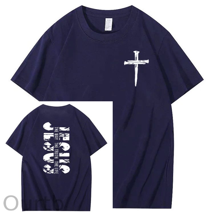 Jesus The Way The Truth The Life  Pattern Print Crew Neck T-Shirt