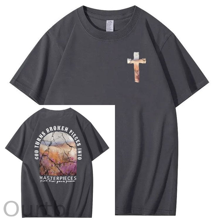 God Turns Broken Pieces Into Masterpieces Christian Pattern Crew Neck T-Shirt