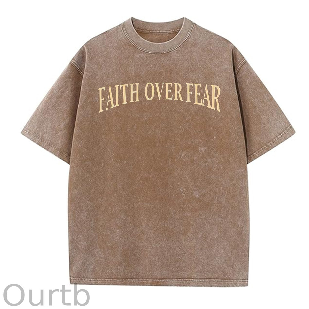 Faith Over Fear  Pattern Washing And Aging Process Crew Neck T-Shirt