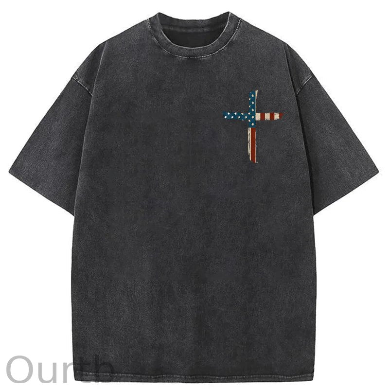 Stand For The Flag Kneel For The Cross 4th Of July Washed T-Shirt