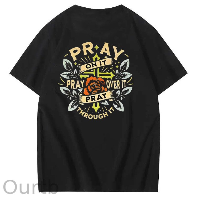 Pray Pattern Print 100%Cotton T-Shirt