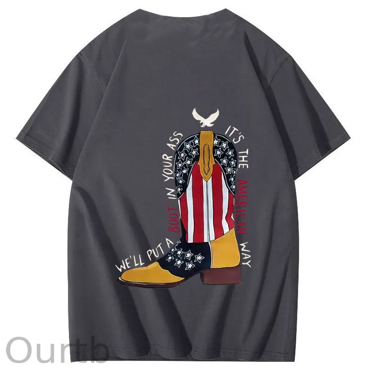 Red White And Blue  Pattern Print 100%Cotton T-Shirt