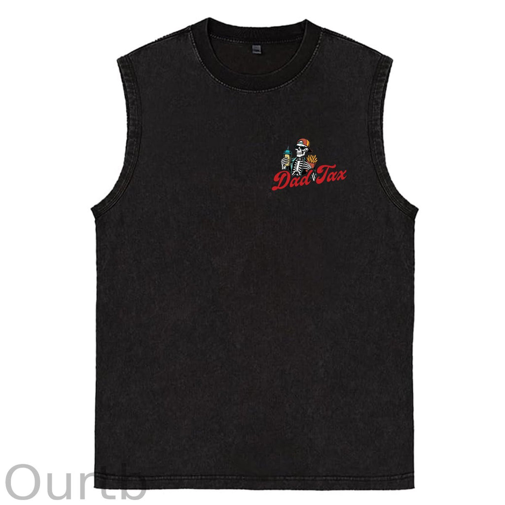 Dad Tax Pattern Sleeveless Cotton Washed Printed Loose Vest