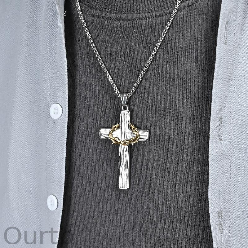 Vintage Casual Thorn Wreath Cross Necklace 26077700TO
