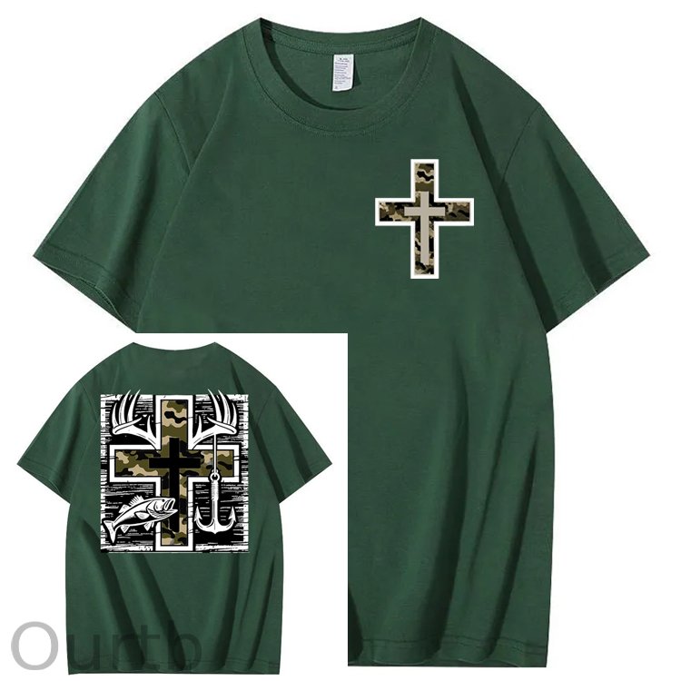 Camo Cross Antlers Faith 100% Cotton T-Shirt