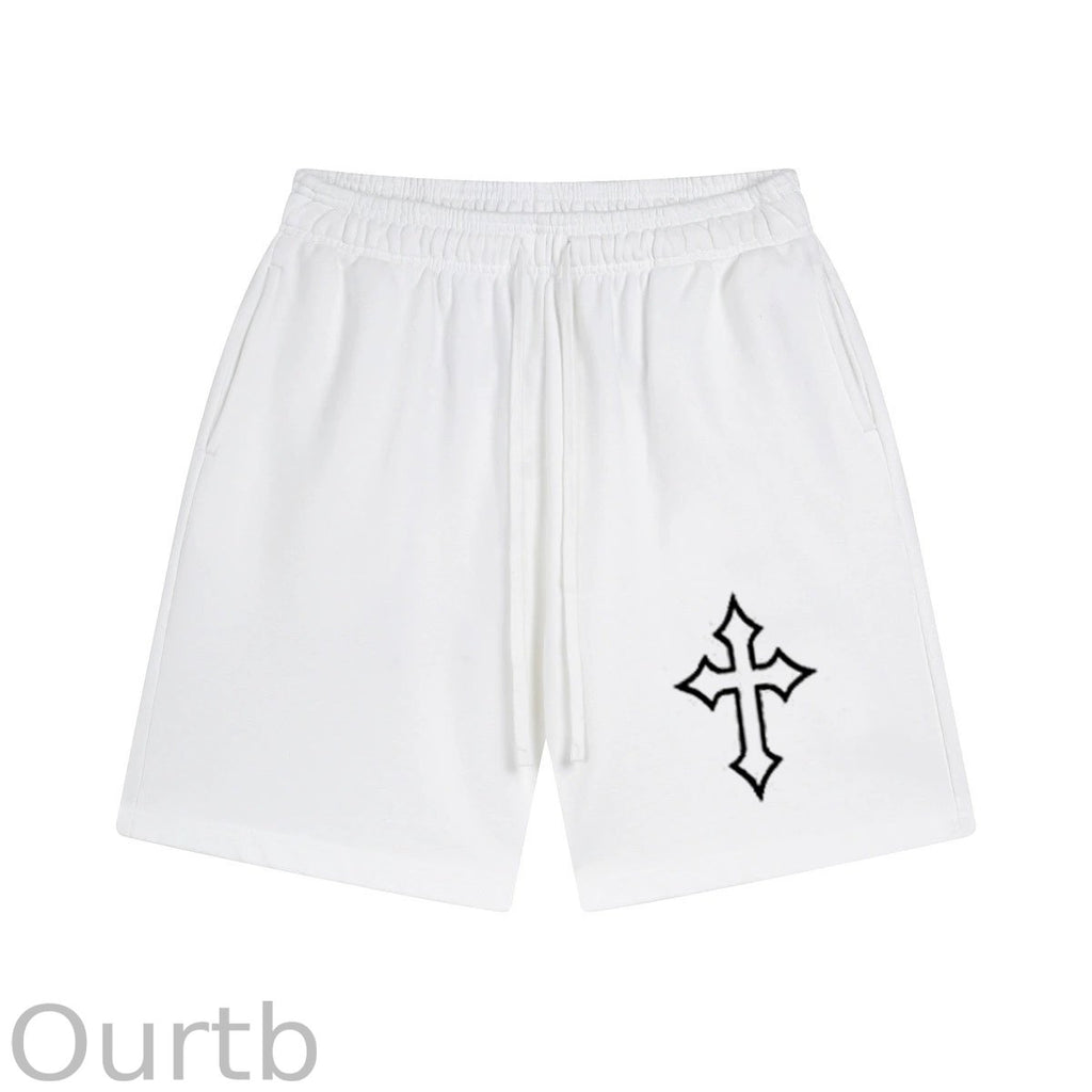 Hollow Cross Pattern Print Craft Shorts Pants