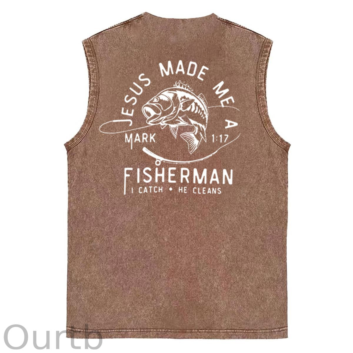 Jesus Made Me A Fisherman  Pattern Sleeveless Cotton Washed Printed Loose Vest