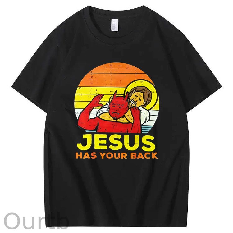 Jesus Has Your Back  Pattern Print 100%Cotton T-Shirt