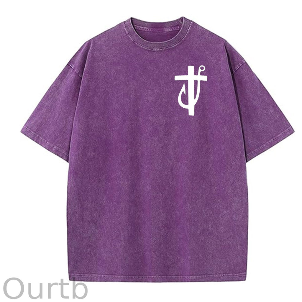 Jesus Made Me A Fisherman Pattern Washing And Aging Process Crew Neck T-Shirt