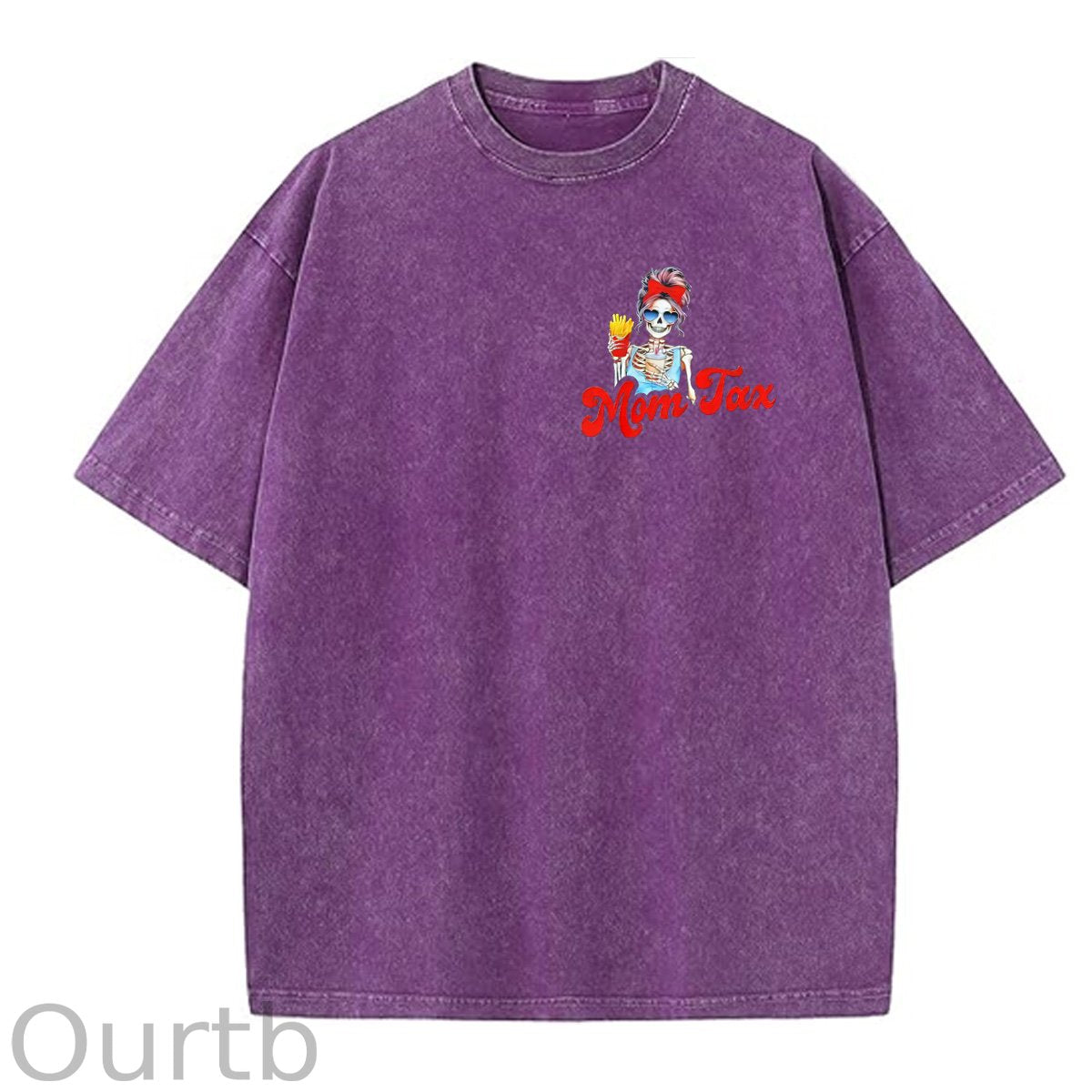 Mom Tax Washed And Distressed Pattern Crew Neck T-Shirt