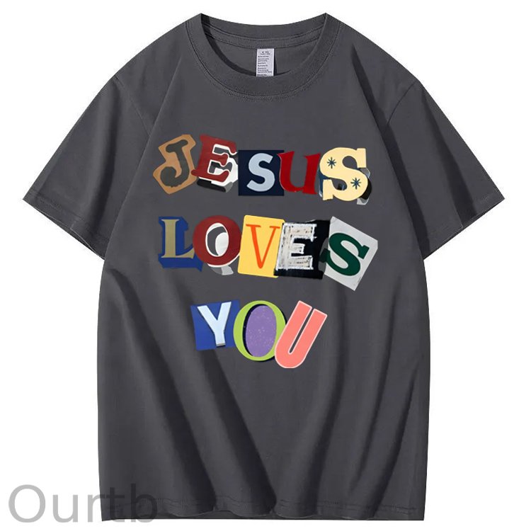 Jesus Loves You  Pattern  Print 100%Cotton T-Shirt