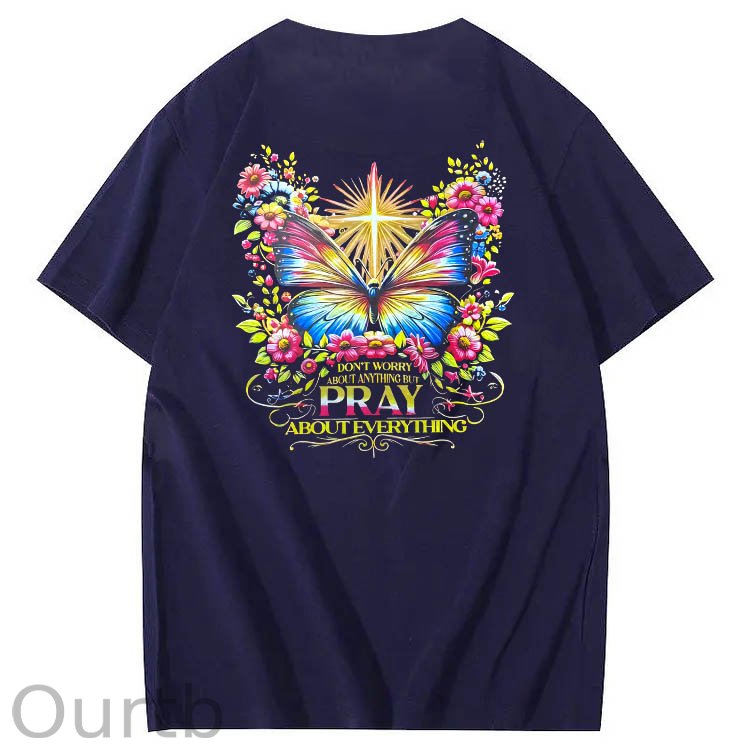Pray About Everything Pattern Print 100% Cotton T-Shirt