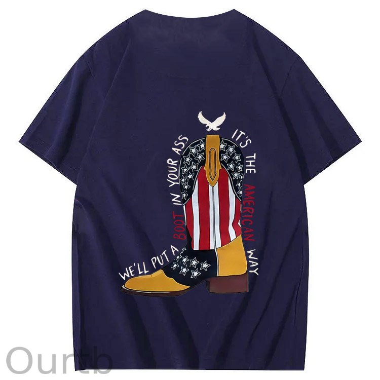 Red White And Blue  Pattern Print 100%Cotton T-Shirt