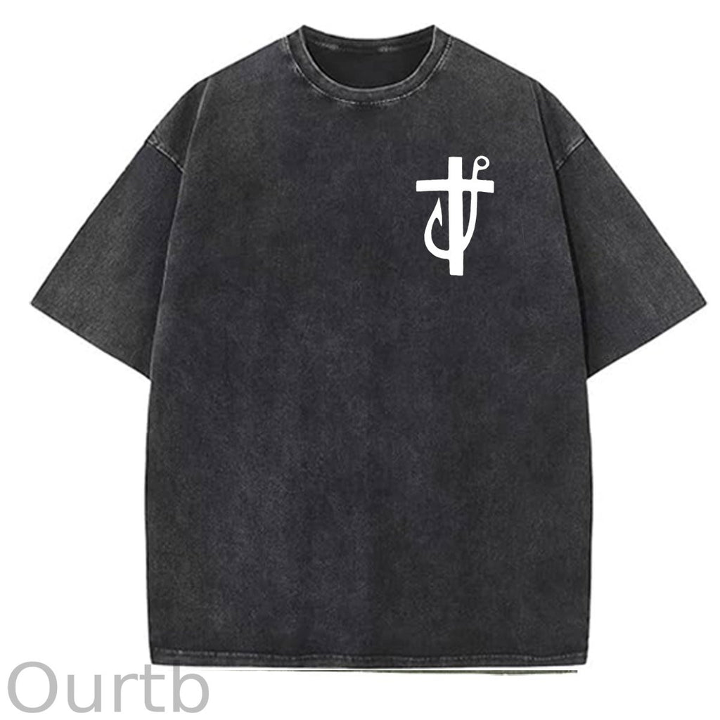 Jesus Made Me A Fisherman Pattern Washing And Aging Process Crew Neck T-Shirt