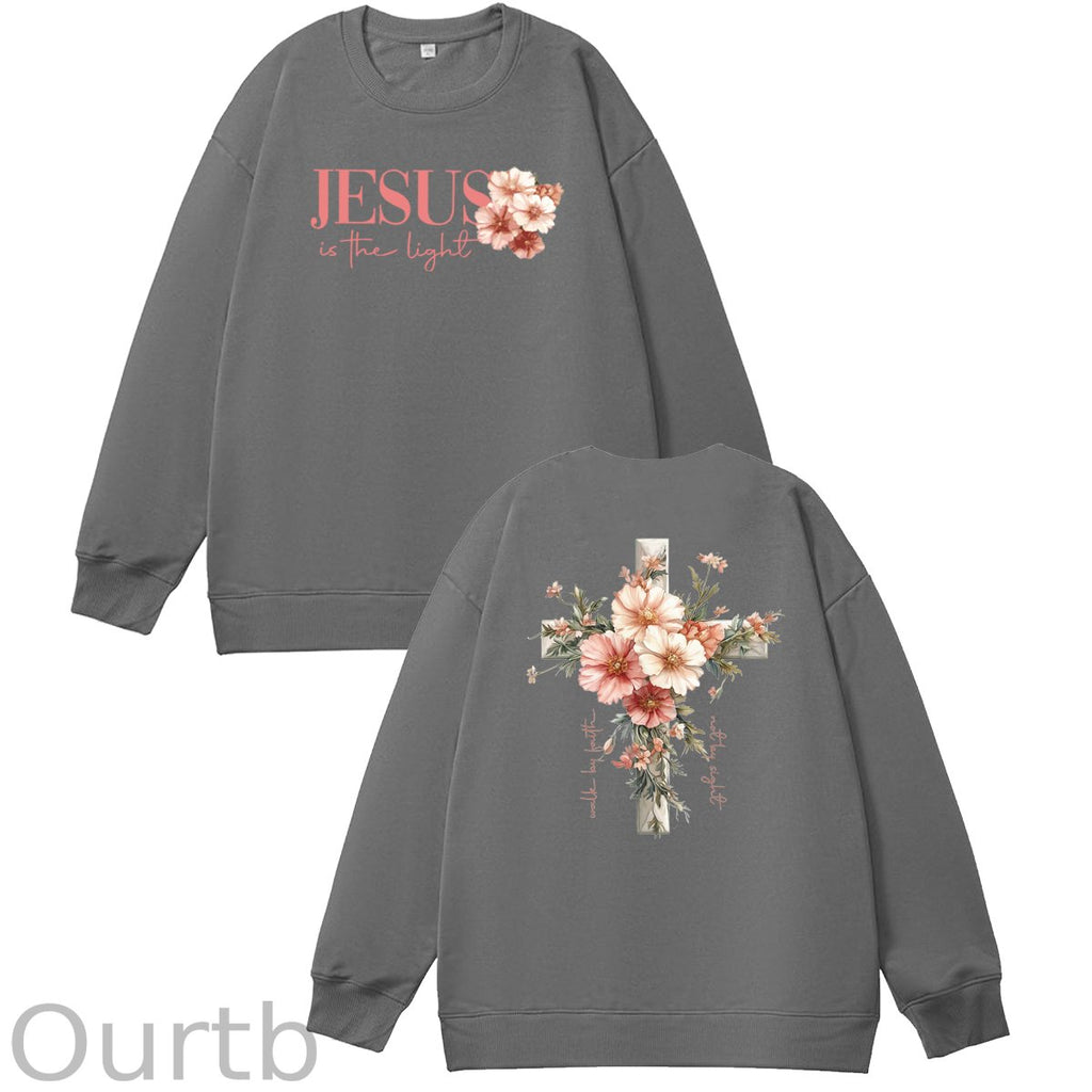 Jesus is The Light  Pattern 100% 300g CottonCrew Neck Sweatshirt