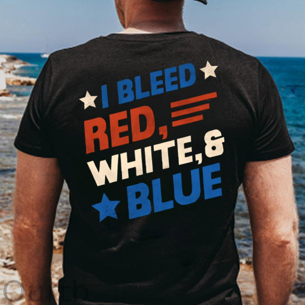 I Blessed Red White & Blue Pattern 100&Cotton Print T-Shirt