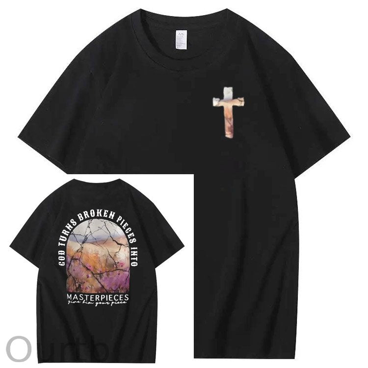 God Turns Broken Pieces Into Masterpieces Christian Pattern Crew Neck T-Shirt