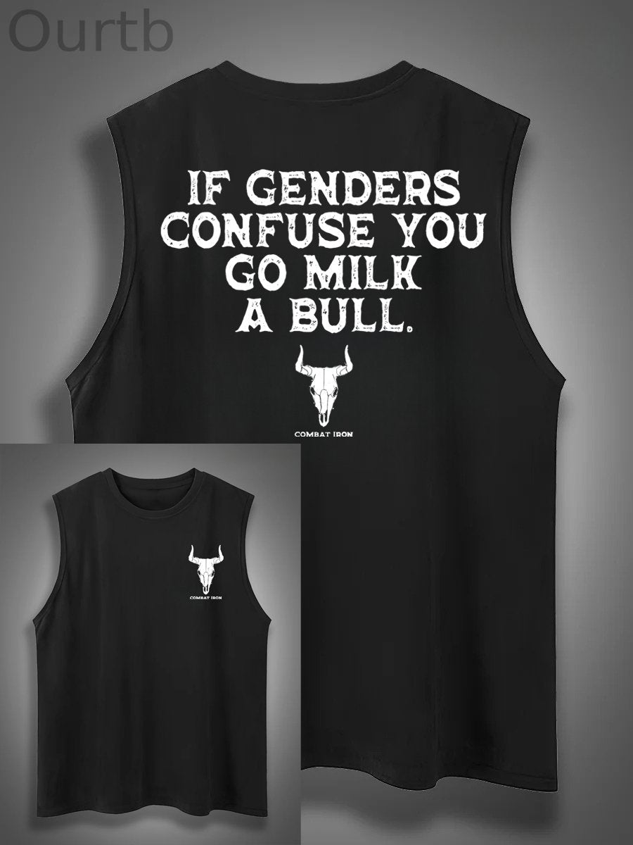 If Genders Confuse You Go Milk A Bull Print Cotton Sleeveless Tank Tops