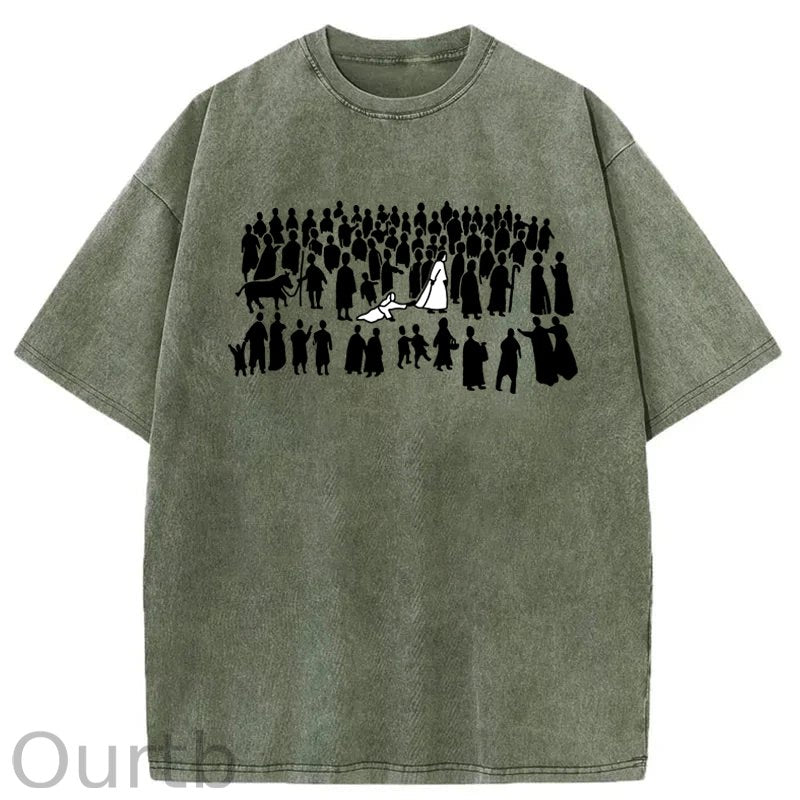 By His Wounds Christian Woman Touching Jesus Washed Cotton T-Shirt