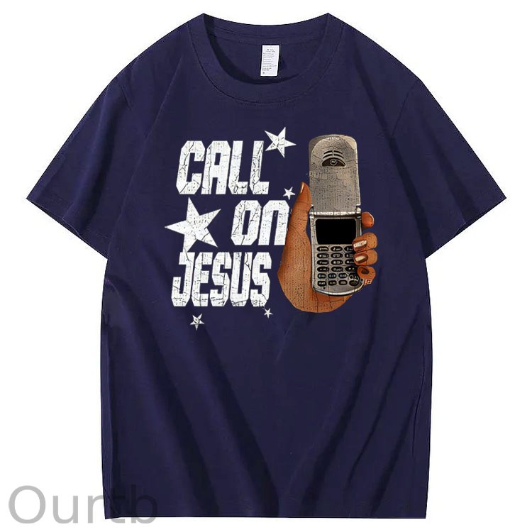 Funny Call On Jesus Pattern 100&Cotton Print T-Shirt