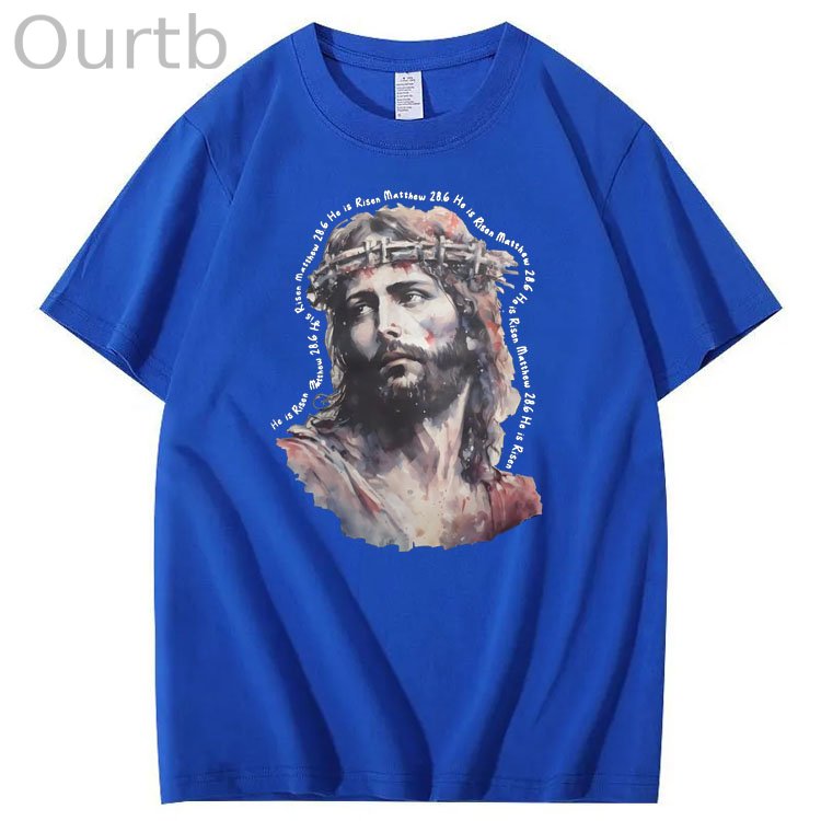 Watercolor Jesus Pattern Print Crew Neck T-Shirt