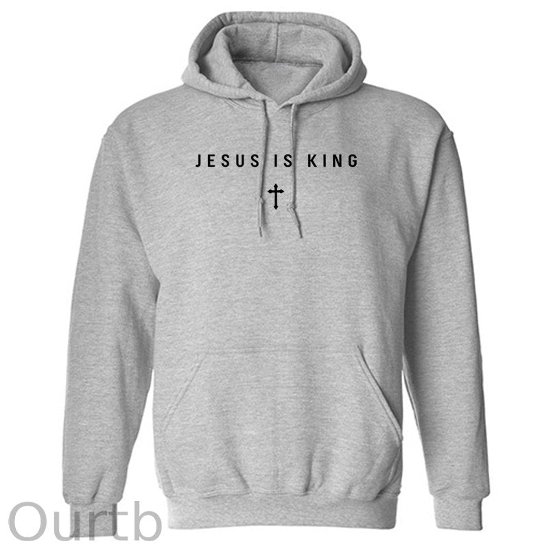 Men's Jesus Is King Cross Graphic Hoodie - Cotton Blend Black Long Sleeve Pullover Regular Fit | Soft & Breathable Fabric, Durable Print, Everyday Comfort, Machine Washable, minimalist religious daily wear