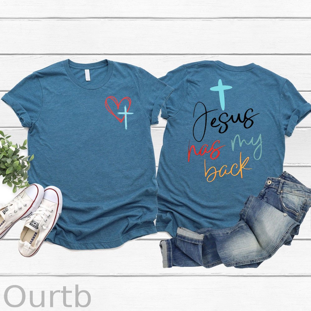 Women's Jesus Has My Back Pattern Round-Neck T-Shirt