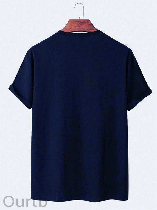 Men's Regular Fit Cross Print Short Sleeve Tee, Casual Graphic Round Neck T-Shirt for Summer, Fashion Men's Streetwear Top for Daily Wear, 90s Clothes