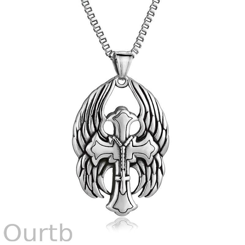 Vintage Casual Cross Wings Necklace 43706425TO