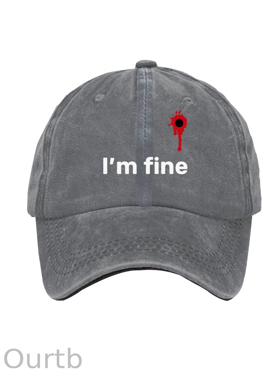 I'm Fine Pattern Washed And Distressed Hats