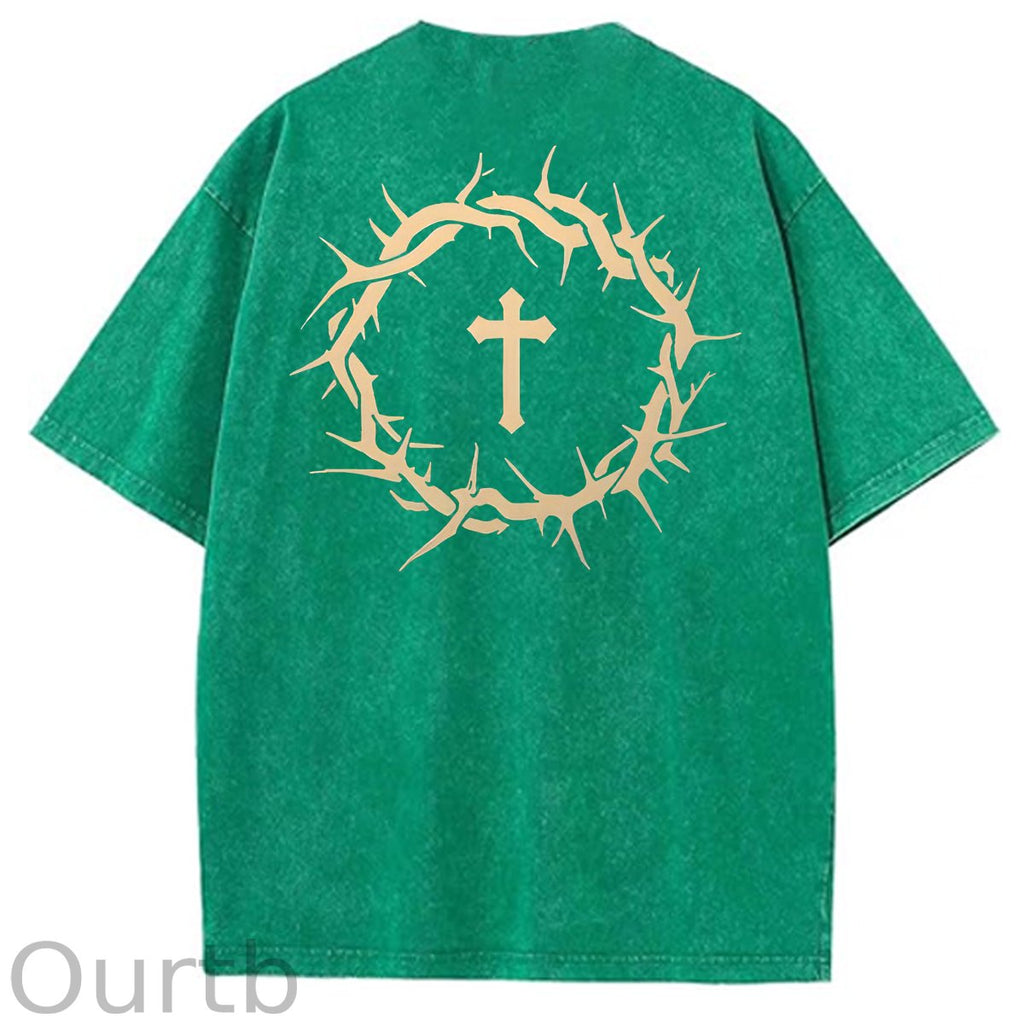 Faith Over Fear  Pattern Washing And Aging Process Crew Neck T-Shirt