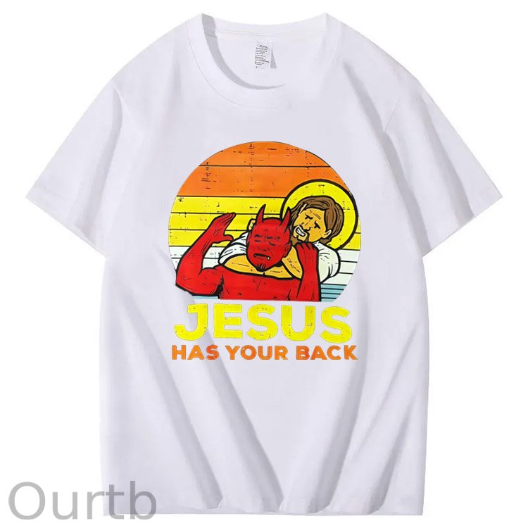 Jesus Has Your Back  Pattern Print 100%Cotton T-Shirt