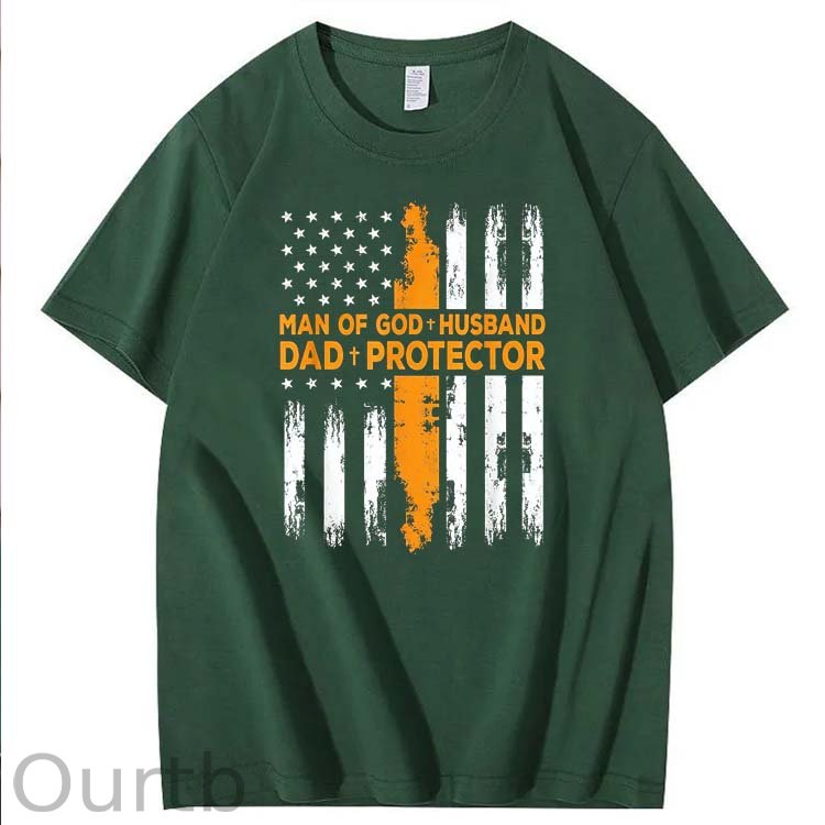 Man Of God+Husband+ Protector Pattern 100% Cotton T-Shirt
