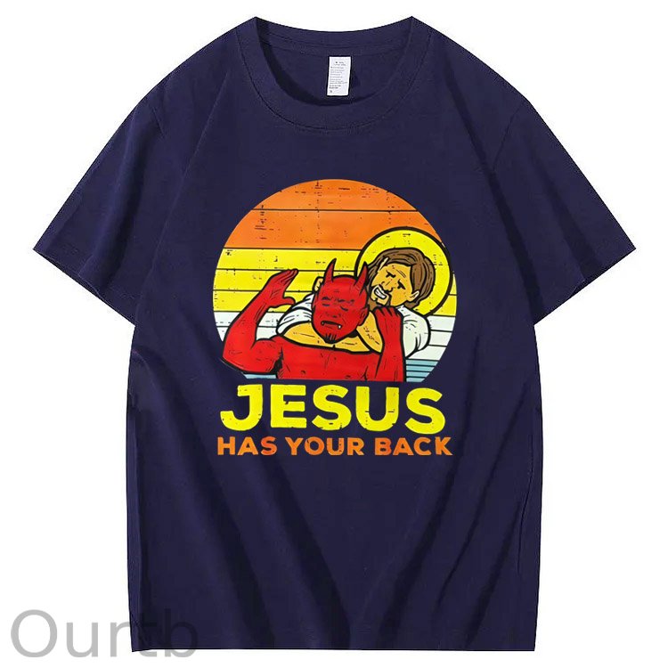 Jesus Has Your Back  Pattern Print 100%Cotton T-Shirt