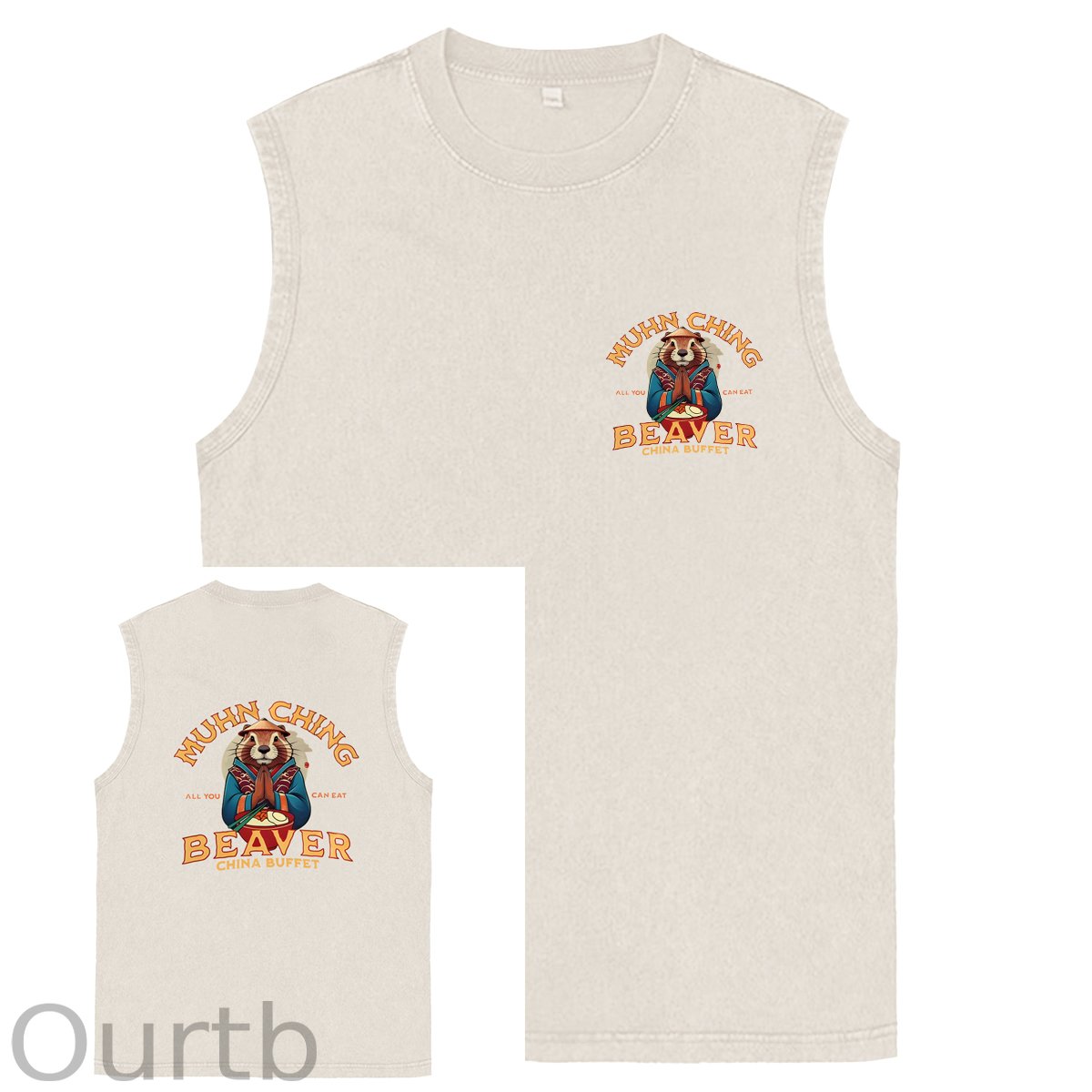Muhn Ching All You Can Eat Beaver China Buffet Art Print Cotton Sleeveless Tank Tops