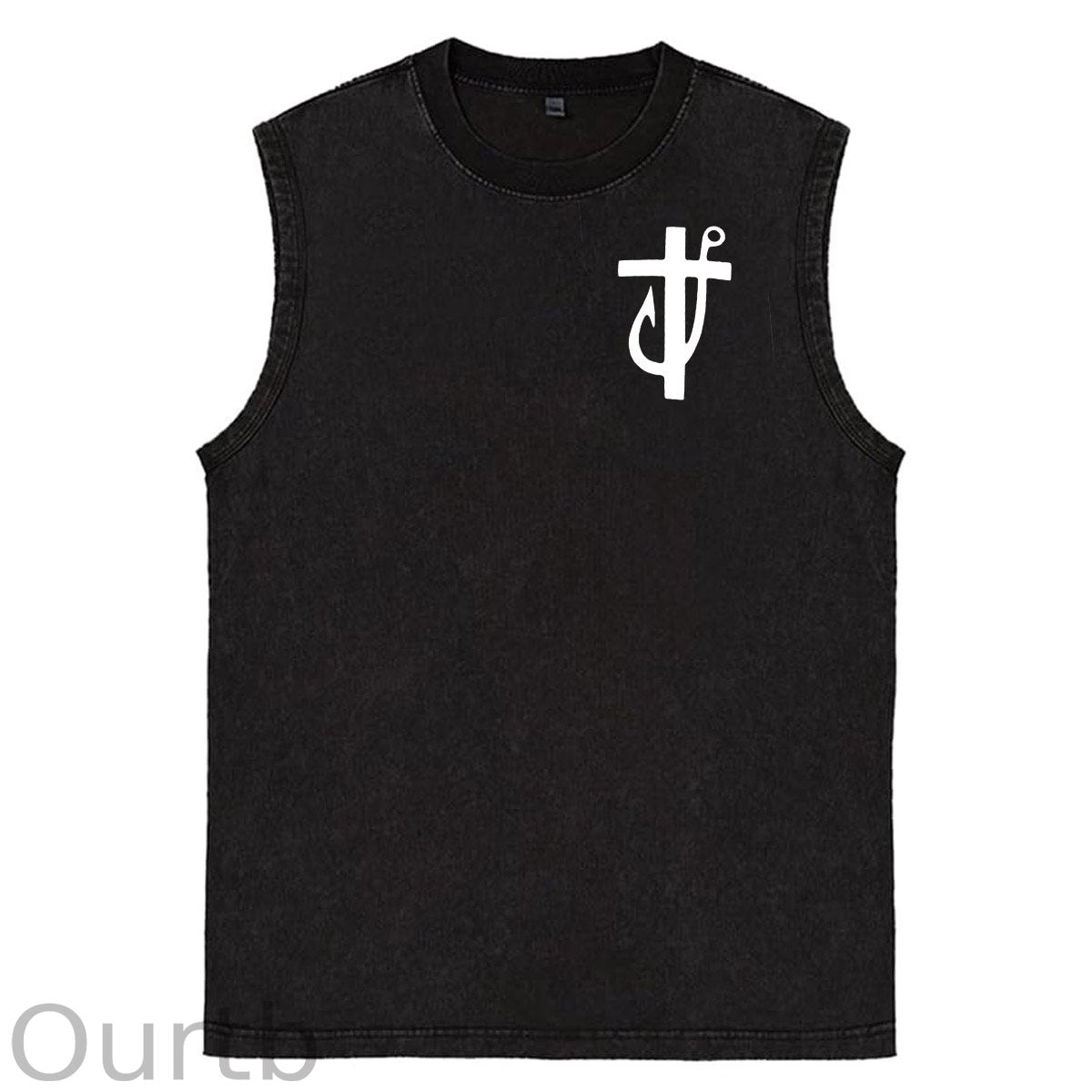 Jesus Made Me A Fisherman  Pattern Sleeveless Cotton Washed Printed Loose Vest