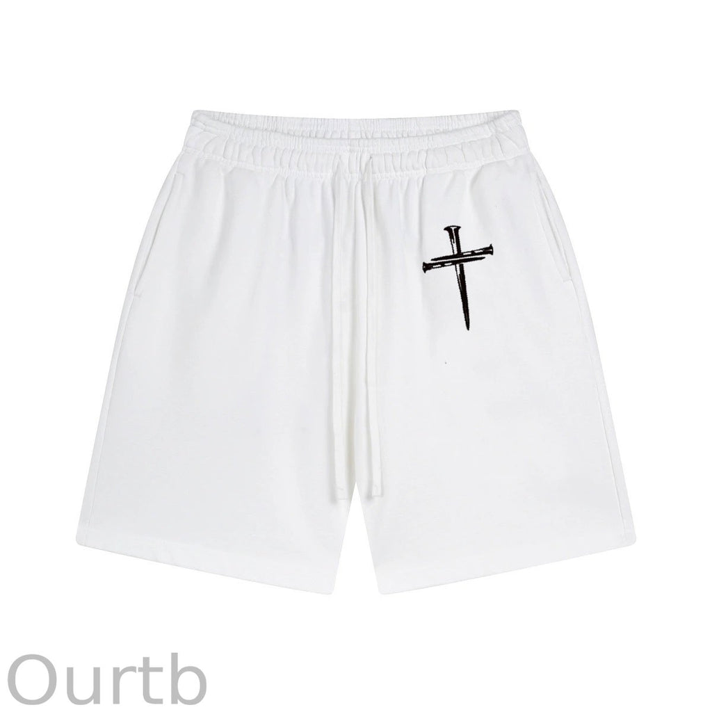 Nails Cross Pattern Print Craft Shorts Pants