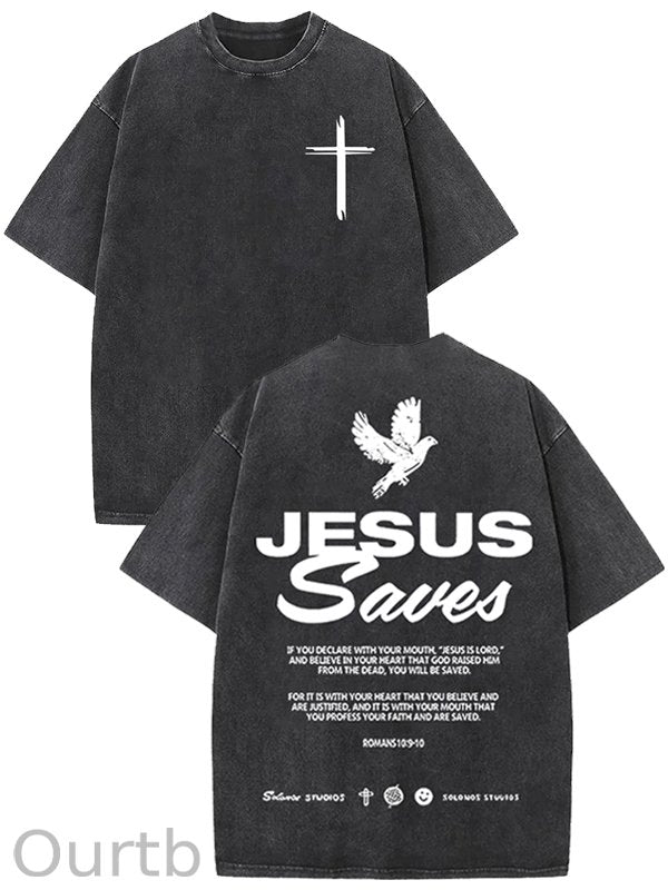 Jesus Saves Washed Cotton T-Shirt
