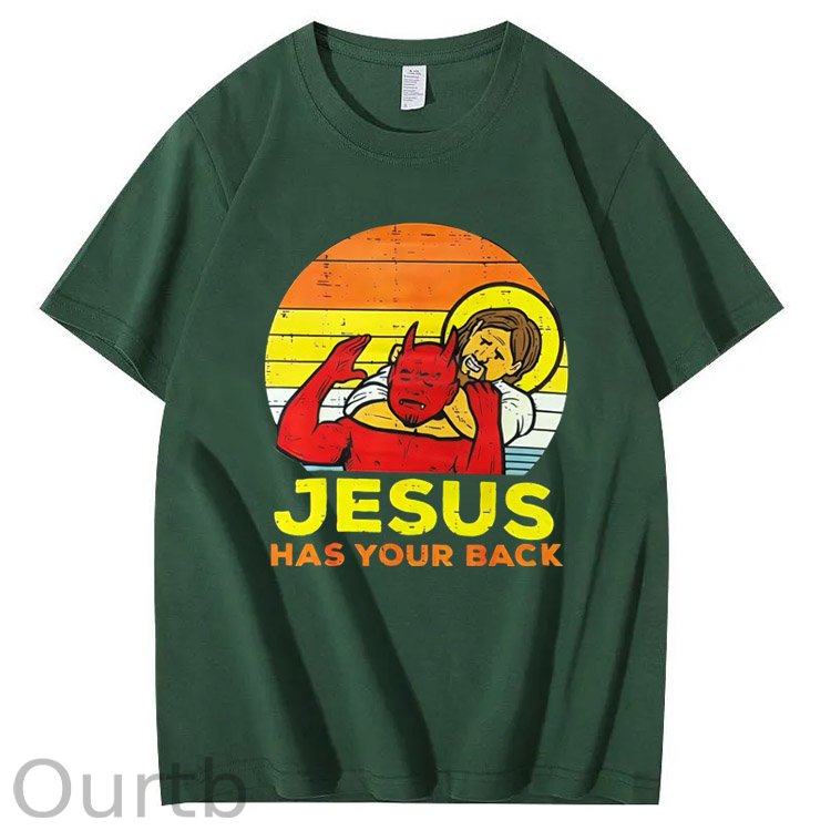 Jesus Has Your Back  Pattern Print 100%Cotton T-Shirt