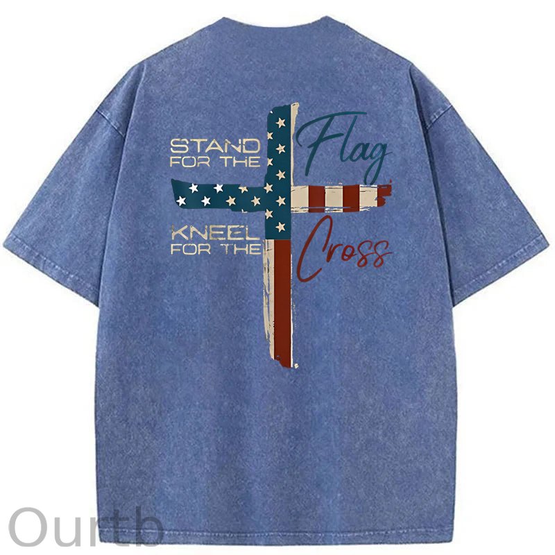 Stand For The Flag Kneel For The Cross 4th Of July Washed T-Shirt
