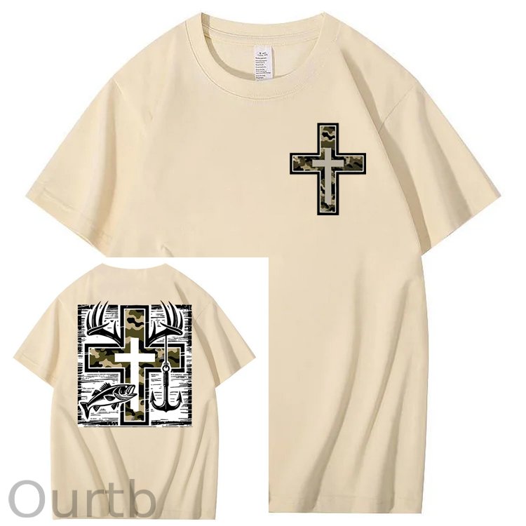 Camo Cross Antlers Faith 100% Cotton T-Shirt