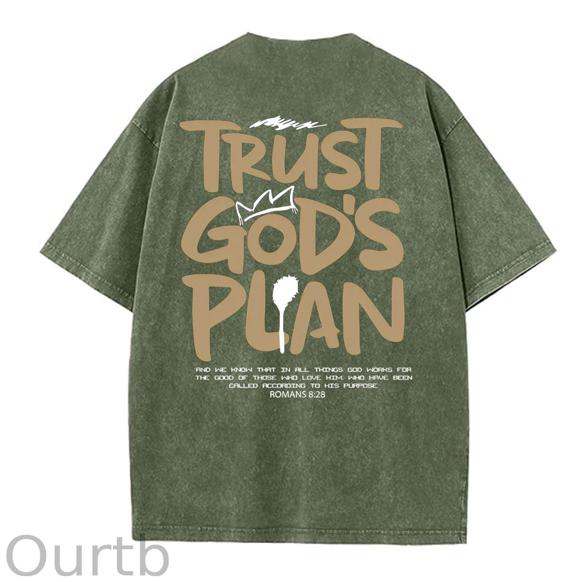 Trust God's Plan Pattern Washing And Aging Process Crew Neck T-Shirt